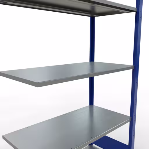 Abbildung Nr 8 des Artikels Anbauregal, Fachbodenregal Stecksystem MULTIplus85, 2000 x 1000 x 500 mm (HxBxT), 5 Fachböden, Längenriegel, RAL 5010 enzianblau aus der Produktgruppe Stecksystem von der Marke Schulte Lagertechnik