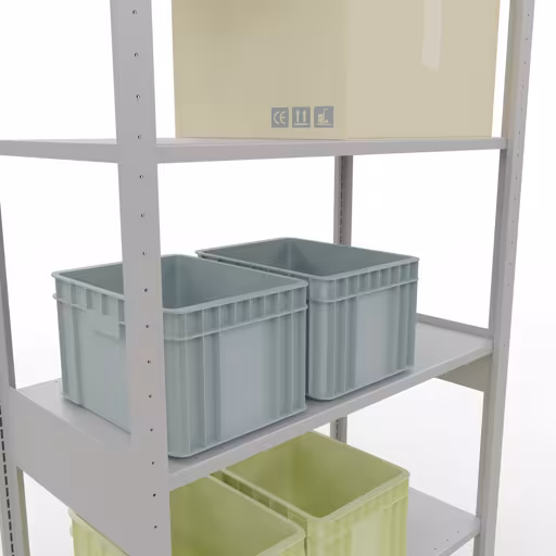 Grundregal, Fachbodenregal Stecksystem MULTIplus150, 2500 x 1000 x 500 mm (HxBxT), 6 Fachböden, Längenriegel, RAL 7035 lichtgrau mit der GTIN 4004514293022 Grundregal, Fachbodenregal Stecksystem MULTIplus150, 2500 x 1000 x 500 mm (HxBxT), 6 Fachböden, Längenriegel, RAL 7035 lichtgrau von Schulte Lagertechnik mit der Artikelnr. 32651-LR