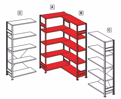 Produktbild Nr.9 des Artikels Eckregal (Felder A + B) 2000 x 1000 x 600, 2x5 Fachböden, Längenriegel, verzinkt aus der Produktreihe Fachbodenregale von der Marke Schulte Lagertechnik