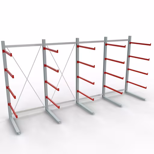 K 6000 Komplettregal, einseitig, 3000 x 6000 x 1250 mm, RAL 7001 / RAL 3000, 5 Lagerebenen von der Marke Schulte Lagertechnik aus der Produktreihe Kragarmregale