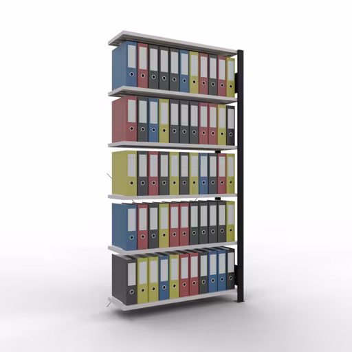 Abbildung Nr 13 des Artikels Anbauregal, Büro-Fachbodenregal Stecksystem MULTIplus85, 2000 x 1000 x 300 mm (HxBxT), 6 Fachböden, Kreuzstrebe, ohne Anschlagleiste, schwarz/lichtgrau aus der Produktgruppe Büroregale von der Marke Schulte Lagertechnik