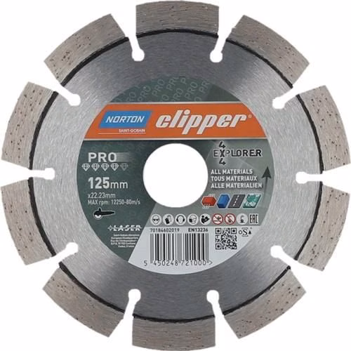 Diamanttrennscheibe 4 x 4 Explorer Durchmesser 125 mm Bohrung 22,23 mm Segmentbreite 2,2 mm Segmenthöhe 10 mm NORTON CLIPPER von der Marke Norton Clipper Diamanttrennscheibe 4 x 4 Explorer NORTON CLIPPER aus der Kategorie Trennscheiben mit der Teilenummer 4000818800