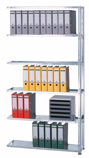 Anbauregal, Büro-Fachbodenregal Schraubsystem MULTIplus85, 2000 x 1000 x 300 mm (HxBxT), 6 Fachböden, verzinkt, ohne Anschlagleiste von der Marke Schulte Lagertechnik Anbauregal, Büro-Fachbodenregal Schraubsystem MULTIplus85, 2000 x 1000 x 300 mm (HxBxT), 6 Fachböden, verzinkt, ohne Anschlagleiste aus der Kategorie Schraubsystem mit der Artikelnummer 10436