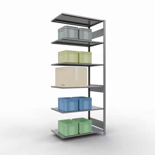 Andere Ansicht des Artikels Anbauregal, Fachbodenregal Stecksystem MULTIplus150, 2500 x 1000 x 600 mm (HxBxT), 6 Fachböden, Längenriegel, verzinkt aus der Kategorie Anbauregal