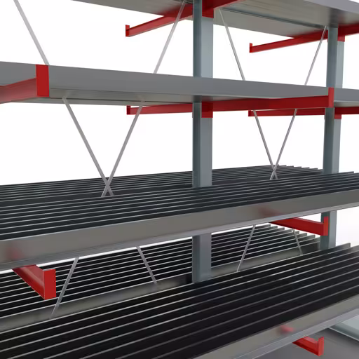 K 6000 Komplettregal, doppelseitig, 3000 x 3000 x 2x 1000 mm, RAL 7001 / RAL 3000, 5 Lagerebenen aus der Kategorie K6000 für schwere Güter mit der GTIN 4058255011285 K 6000 Komplettregal, doppelseitig, 3000 x 3000 x 2x 1000 mm, RAL 7001 / RAL 3000, 5 Lagerebenen von der Marke Schulte Lagertechnik aus der Produktreihe Kragarmregale