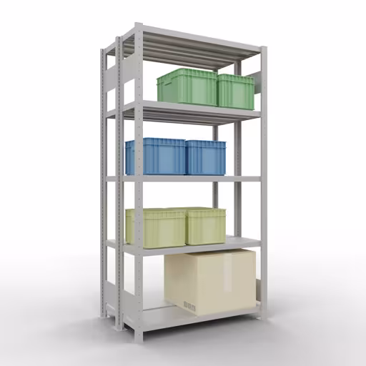 Zusatzbild des Artikels Grundregal, Doppelregal, Fachbodenregal Stecksystem MULTIplus250, 2000 x 1000 x (2x300) mm (HxBxT), 2x5 Fachböden, Längenriegel, RAL 7035 lichtgrau Zusatzbild des Artikels Grundregal, Doppelregal, Fachbodenregal Stecksystem MULTIplus250, 2000 x 1000 x (2x300) mm (HxBxT), 2x5 Fachböden, Längenriegel, RAL 7035 lichtgrau aus Doppelregale