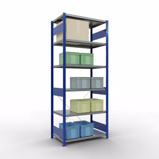 Produktbild Nr 12 des Artikels Grundregal, Fachbodenregal Stecksystem MULTIplus330, 2500 x 1000 x 600 mm (HxBxT), 6 Fachböden, Kreuzstrebe, RAL 5010 enzianblau/verzinkt Abbildung Nr 12 des Artikels Grundregal, Fachbodenregal Stecksystem MULTIplus330, 2500 x 1000 x 600 mm (HxBxT), 6 Fachböden, Kreuzstrebe, RAL 5010 enzianblau/verzinkt aus der Produktgruppe Stecksystem von der Marke Schulte Lagertechnik