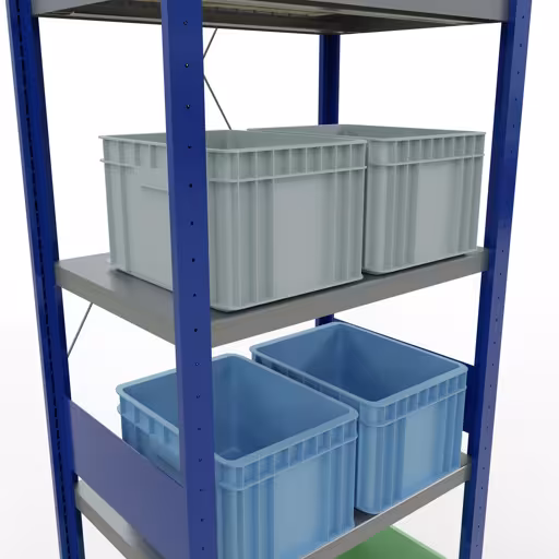 Produktbild Nr 12 des Artikels Grundregal, Fachbodenregal Stecksystem MULTIplus250, 3000 x 750 x 500 mm (HxBxT), 7 Fachböden, Kreuzstrebe, RAL 5010 enzianblau/verzinkt/verzinkt Abbildung Nr 12 des Artikels Grundregal, Fachbodenregal Stecksystem MULTIplus250, 3000 x 750 x 500 mm (HxBxT), 7 Fachböden, Kreuzstrebe, RAL 5010 enzianblau/verzinkt/verzinkt aus der Produktgruppe Stecksystem von der Marke Schulte Lagertechnik