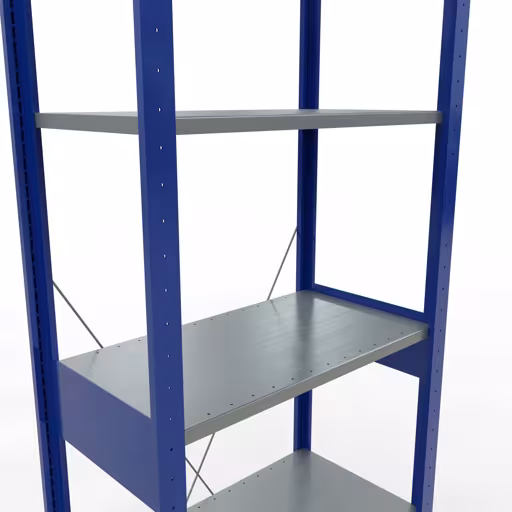 Grundregal, Fachbodenregal Stecksystem MULTIplus150, 2500 x 750 x 400 mm (HxBxT), 6 Fachböden, Kreuzstrebe, RAL 5010 enzianblau/verzinkt/verzinkt von Schulte Lagertechnik mit der Artikelnr. 12741-75-B