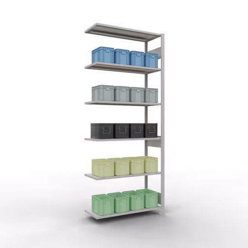 Anbauregal, Fachbodenregal Stecksystem MULTIplus85, 2500 x 1000 x 400 mm (HxBxT), 6 Fachböden, Längenriegel, RAL 7035 lichtgrau von der Marke Schulte Lagertechnik aus der Produktreihe Stecksystem