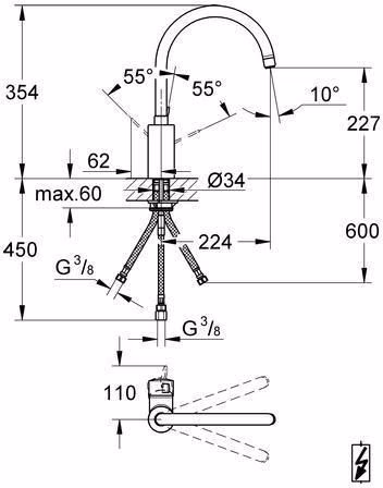 GROHE Einhand-Spültischbatterie Eurosmart C 31180 hoher Auslauf Niederdruck chrom