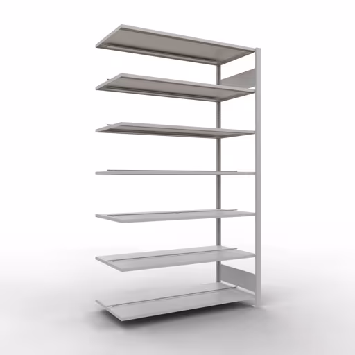 Anbauregal, Büro-Fachbodenregal Stecksystem MULTIplus150, 2300 x 1300 x 600 mm (HxBxT), 7 Fachböden, Längenriegel, mit Mittelanschlag, lichtgrau aus der Kategorie Stecksystem mit der Artikelnummer 36053