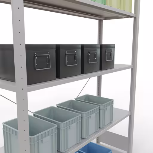 Andere Ansicht des Artikels Stecksystem Grundregal 2000x1300x400 mm, Typ 150 kg, lichtgrau Andere Ansicht des Artikels Stecksystem Grundregal 2000x1300x400 mm, Typ 150 kg, lichtgrau aus der Kategorie Stecksystem