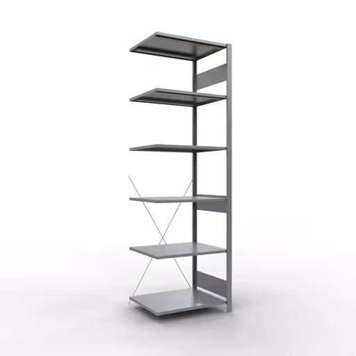 Anbauregal, Fachbodenregal Stecksystem MULTIplus150, 2500 x 750 x 600 mm (HxBxT), 6 Fachböden, Kreuzstrebe, verzinkt von Schulte Lagertechnik aus der Kategorie Stecksystem