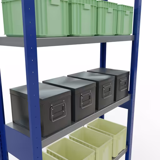 Grundregal, Fachbodenregal Stecksystem MULTIplus250, 2500 x 1000 x 300 mm (HxBxT), 6 Fachböden, Kreuzstrebe, RAL 5010 enzianblau/verzinkt von Schulte Lagertechnik aus der Kategorie Stecksystem