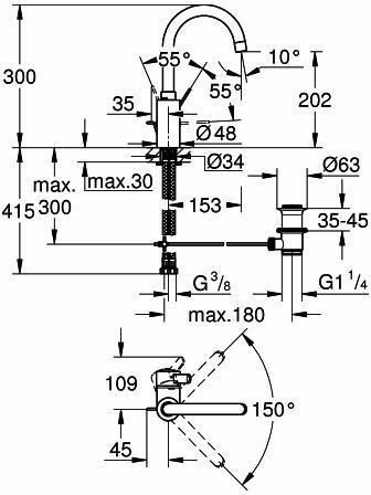 Technische Zeichnung 4049735 GROHE Einhand-Waschtischbatterie Eurosmart C 32830_1 L-Size chrom