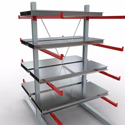 K 6000 Komplettregal, doppelseitig, 3000 x 1500 x 2x 1250 mm, RAL 7001 / RAL 3000, 5 Lagerebenen von der Marke Schulte Lagertechnik aus der Produktreihe Kragarmregale