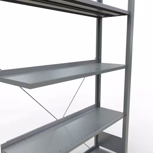 Abbildung Nr 13 des Artikels Anbauregal, Büro-Fachbodenregal Stecksystem MULTIplus85, 1800 x 1000 x 300 mm (HxBxT), 5 Fachböden, Kreuzstrebe, verzinkt, mit Anschlagleiste aus der Produktgruppe Büroregale von der Marke Schulte Lagertechnik