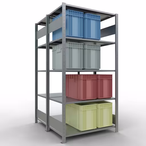 Produktbild Nr 13 des Artikels Grundregal, Doppelregal, Fachbodenregal Stecksystem MULTIplus150, 2000 x 1000 x (2x600) mm (HxBxT), 2x5 Fachböden, Längenriegel, verzinkt Abbildung Nr 13 des Artikels Grundregal, Doppelregal, Fachbodenregal Stecksystem MULTIplus150, 2000 x 1000 x (2x600) mm (HxBxT), 2x5 Fachböden, Längenriegel, verzinkt aus der Produktgruppe Fachbodenregale von der Marke Schulte Lagertechnik