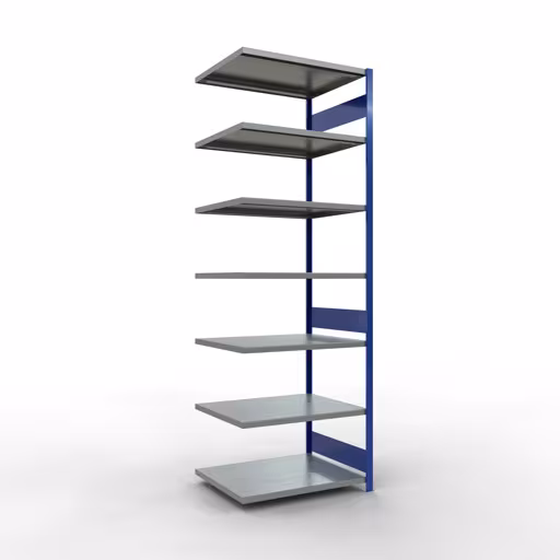 Anbauregal, Fachbodenregal Stecksystem MULTIplus330, 3000 x 1000 x 800 mm (HxBxT), 7 Fachböden, Längenriegel, RAL 5010 enzianblau/verzinkt aus der Kategorie Anbauregal mit der Artikelnummer 13987-LR-B