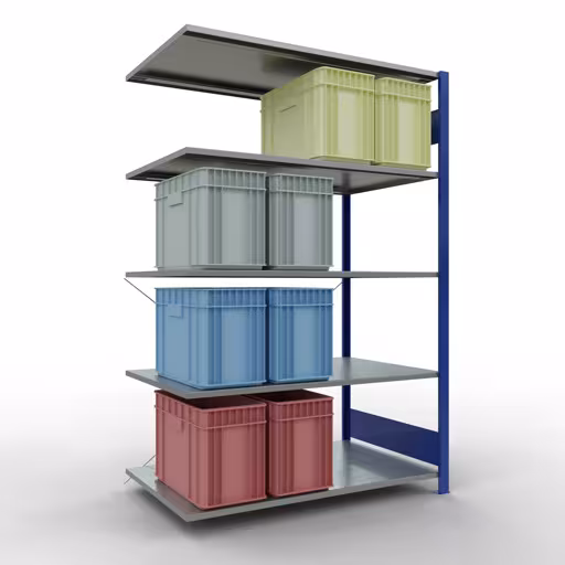 Anbauregal, Fachbodenregal Stecksystem MULTIplus150, 2000 x 1300 x 800 mm (HxBxT), 5 Fachböden, Kreuzstrebe, RAL 5010 enzianblau/verzinkt mit der GTIN 4004514281470 Anbauregal, Fachbodenregal Stecksystem MULTIplus150, 2000 x 1300 x 800 mm (HxBxT), 5 Fachböden, Kreuzstrebe, RAL 5010 enzianblau/verzinkt von Schulte Lagertechnik mit der Artikelnr. 12785-130-B