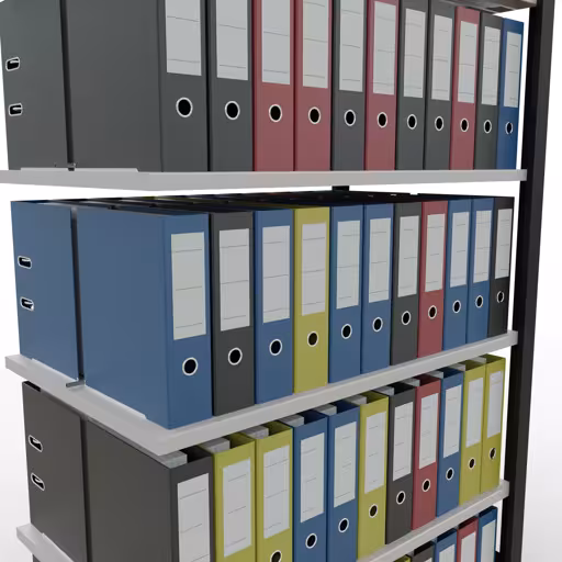 Zusatzbild des Artikels Anbauregal, Büro-Fachbodenregal Stecksystem MULTIplus150, 2000 x 1000 x 600 mm (HxBxT), 6 Fachböden, Längenriegel, mit Mittelanschlag, schwarz/lichtgrau aus Stecksystem