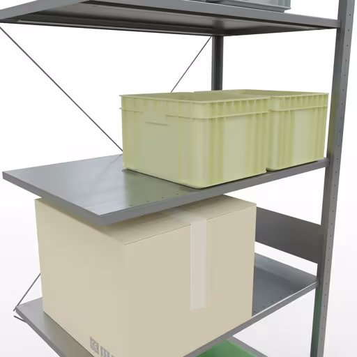 Anbauregal, Eckregal (Feld C) 3000 x 1000 x 600, 7 Fachböden, Kreuzstrebe, verzinkt mit der GTIN 4004514241320 Anbauregal, Eckregal (Feld C) 3000 x 1000 x 600, 7 Fachböden, Kreuzstrebe, verzinkt von Schulte Lagertechnik mit der Artikelnr. 12767-ECK