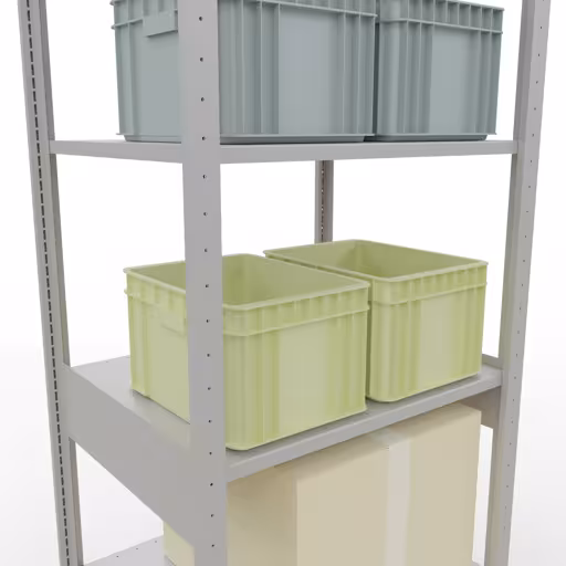 Grundregal, Fachbodenregal Stecksystem MULTIplus150, 2500 x 750 x 600 mm (HxBxT), 6 Fachböden, Längenriegel, RAL 7035 lichtgrau mit der GTIN 4004514293237 Grundregal, Fachbodenregal Stecksystem MULTIplus150, 2500 x 750 x 600 mm (HxBxT), 6 Fachböden, Längenriegel, RAL 7035 lichtgrau von Schulte Lagertechnik mit der Artikelnr. 32661-75-LR