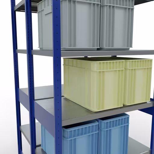 Grundregal, Doppelregal, Fachbodenregal Stecksystem MULTIplus250, 2500 x 1000 x (2x600) mm (HxBxT), 2x6 Fachböden, Längenriegel, RAL 5010 enzianblau von der Marke Schulte Lagertechnik aus der Produktreihe Fachbodenregale