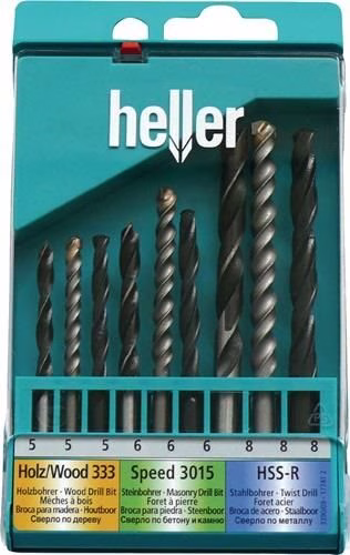 Universalbohrersatz 9-teilig Metall-,Holz- und Steinbohrer HELLER