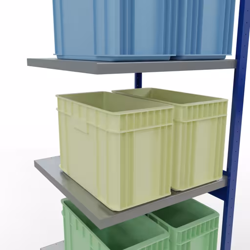 Abbildung Nr 15 des Artikels Anbauregal, Fachbodenregal Stecksystem MULTIplus250, 3000 x 750 x 800 mm (HxBxT), 7 Fachböden, Längenriegel, RAL 5010 enzianblau/verzinkt/verzinkt aus der Produktgruppe Stecksystem von der Marke Schulte Lagertechnik