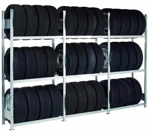 Weitere Ansicht des Artikels Grundregal, Räder-/Reifenregal, 3500 x 1500 x 400 mm, verzinkt, 5 Lagerebenen á 150 kg Fachlast pro Ebene Weitere Ansicht des Artikels Grundregal, Räder-/Reifenregal, 3500 x 1500 x 400 mm, verzinkt, 5 Lagerebenen á 150 kg Fachlast pro Ebene aus der Kategorie Fachbodenregale