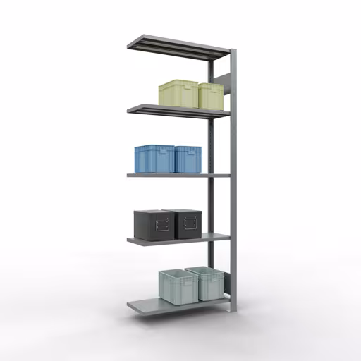 Anbauregal, Fachbodenregal Stecksystem MULTIplus150, 2000 x 750 x 300 mm (HxBxT), 5 Fachböden, Längenriegel, verzinkt mit der Artikelnr. 12735-75-LR Anbauregal, Fachbodenregal Stecksystem MULTIplus150, 2000 x 750 x 300 mm (HxBxT), 5 Fachböden, Längenriegel, verzinkt von Schulte Lagertechnik aus der Kategorie Stecksystem