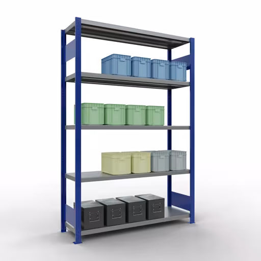 Abbildung Nr 14 des Artikels Grundregal, Fachbodenregal Stecksystem MULTIplus250, 2000 x 1300 x 400 mm (HxBxT), 5 Fachböden, Längenriegel, RAL 5010 enzianblau/verzinkt aus der Produktgruppe Stecksystem von der Marke Schulte Lagertechnik