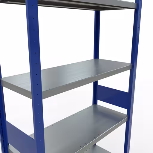 Grundregal, Fachbodenregal Stecksystem MULTIplus330, 3000 x 1000 x 400 mm (HxBxT), 7 Fachböden, Längenriegel, RAL 5010 enzianblau/verzinkt von Schulte Lagertechnik mit der Artikelnr. 13942-LR-B
