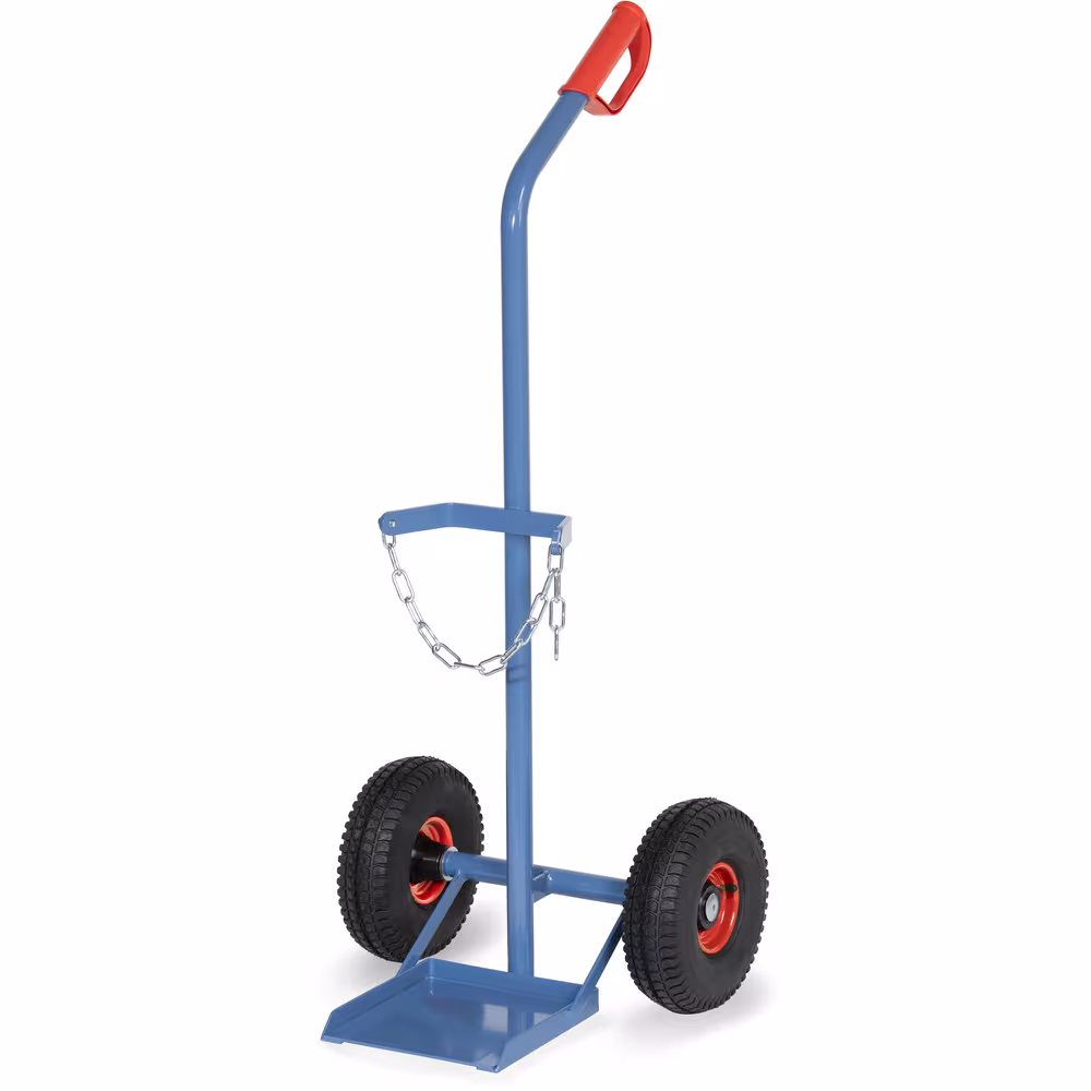 Stahlflaschenkarre 20-50 l pulverbeschichtet blau RAL 5007, Flaschenhalterungen mit Kettensicherung von der Marke Fetra aus der Kategorie Karren