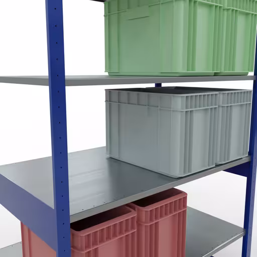 Zusatzbild des Artikels Grundregal, Fachbodenregal Stecksystem MULTIplus150, 2500 x 1300 x 800 mm (HxBxT), 6 Fachböden, Kreuzstrebe, RAL 5010 enzianblau/verzinkt Zusatzbild des Artikels Grundregal, Fachbodenregal Stecksystem MULTIplus150, 2500 x 1300 x 800 mm (HxBxT), 6 Fachböden, Kreuzstrebe, RAL 5010 enzianblau/verzinkt aus Grundregal