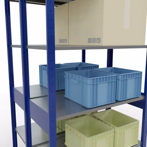 Zusatzbild des Artikels Grundregal, Doppelregal, Fachbodenregal Stecksystem MULTIplus150, 2500 x 1000 x (2x500) mm (HxBxT), 2x6 Fachböden, Kreuzstrebe, RAL 5010 enzianblau Zusatzbild des Artikels Grundregal, Doppelregal, Fachbodenregal Stecksystem MULTIplus150, 2500 x 1000 x (2x500) mm (HxBxT), 2x6 Fachböden, Kreuzstrebe, RAL 5010 enzianblau aus Doppelregale