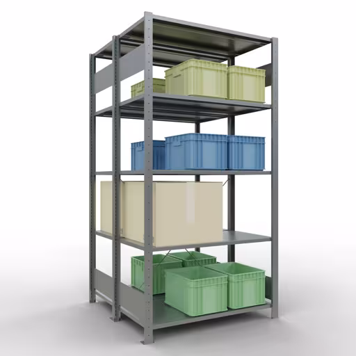 Produktbild Nr 15 des Artikels Grundregal, Doppelregal, Fachbodenregal Stecksystem MULTIplus150, 2000 x 1000 x (2x500) mm (HxBxT), 2x5 Fachböden, Kreuzstrebe, verzinkt Abbildung Nr 15 des Artikels Grundregal, Doppelregal, Fachbodenregal Stecksystem MULTIplus150, 2000 x 1000 x (2x500) mm (HxBxT), 2x5 Fachböden, Kreuzstrebe, verzinkt aus der Produktgruppe Fachbodenregale von der Marke Schulte Lagertechnik