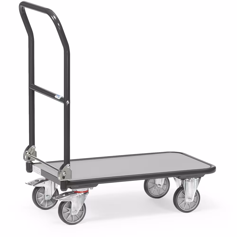 Klappwagen 7016 pulverbeschichtet anthrazitgrau RAL 7016, Ladefläche aus Holzwerkstoffplatte, Oberfläche mittelgrau von Fetra Klappwagen 7016 pulverbeschichtet anthrazitgrau RAL 7016, Ladefläche aus Holzwerkstoffplatte, Oberfläche mittelgrau aus der Kategorie Klappwagen