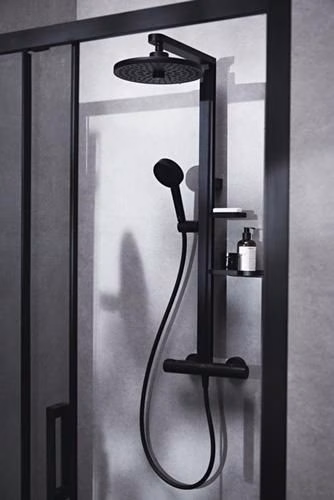Detailbild 4010462 Ideal Standard CerathermAlu+ douchesysteem met douchethermostaat, 2 planchetten, handdouche met 2 functies en hoofddouche met 2 functies Silk Black