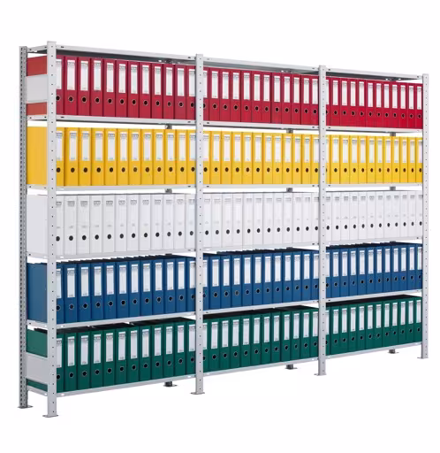 Zusatzbild des Artikels Anbauregal, Büro-Fachbodenregal Stecksystem MULTIplus85, 2000 x 1300 x 300 mm (HxBxT), 6 Fachböden, Kreuzstrebe, verzinkt, mit Anschlagleiste aus Stecksystem