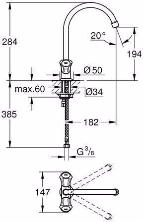 Technische Zeichnung 3974717 GROHE 2-Griff-Spültischbatterie Costa 31831 DN 15 chrom