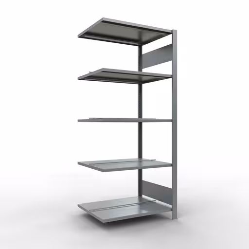 Anbauregal, Büro-Fachbodenregal Stecksystem MULTIplus150, 1800 x 750 x 600 mm (HxBxT), 5 Fachböden, Längenriegel, verzinkt, mit Mittelanschlag aus der Kategorie Stecksystem mit der Artikelnummer 17739