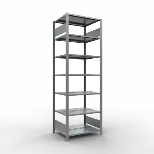 Grundregal, Büro-Fachbodenregal Stecksystem MULTIplus150, 2300 x 750 x 600 mm (HxBxT), 7 Fachböden, Längenriegel, verzinkt, mit Mittelanschlag aus der Kategorie Stecksystem mit der Artikelnummer 17748