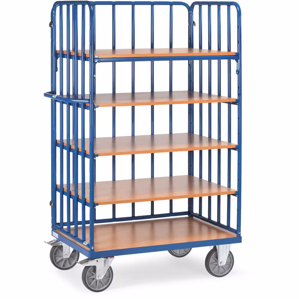 Etagenwagen Rohrstreben 5 Etagen Baukasten-System, aus Stahlrohr und Profilstahl geschweißt, pulverbeschichtet blau RAL 5007 aus der Kategorie Etagenwagen