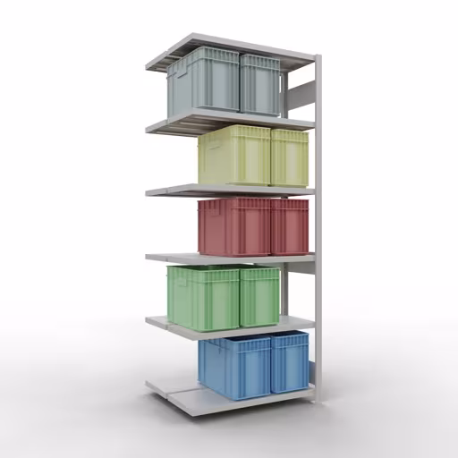 Anbauregal, Doppelregal, Fachbodenregal Stecksystem MULTIplus250, 2500 x 1000 x (2x400) mm (HxBxT), 2x6 Fachböden, Längenriegel, RAL 7035 lichtgrau aus der Kategorie Doppelregale mit der GTIN 4004514270108 Anbauregal, Doppelregal, Fachbodenregal Stecksystem MULTIplus250, 2500 x 1000 x (2x400) mm (HxBxT), 2x6 Fachböden, Längenriegel, RAL 7035 lichtgrau von der Marke Schulte Lagertechnik aus der Produktreihe Fachbodenregale