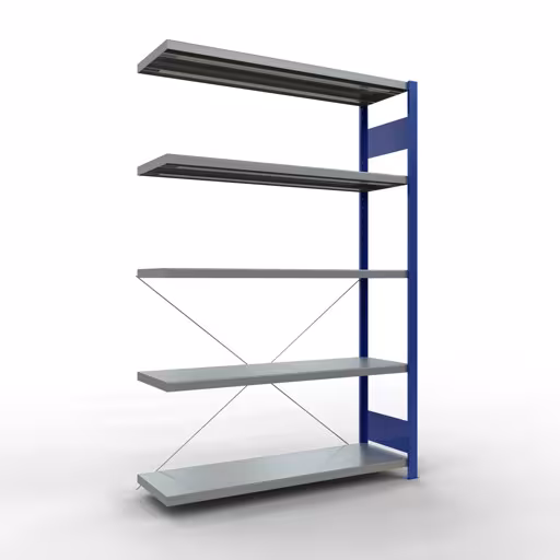 Anbauregal, Fachbodenregal Stecksystem MULTIplus250, 2000 x 1300 x 400 mm (HxBxT), 5 Fachböden, Kreuzstrebe, RAL 5010 enzianblau/verzinkt von der Marke Schulte Lagertechnik Anbauregal, Fachbodenregal Stecksystem MULTIplus250, 2000 x 1300 x 400 mm (HxBxT), 5 Fachböden, Kreuzstrebe, RAL 5010 enzianblau/verzinkt aus der Kategorie Anbauregal mit der Artikelnummer 12945-130-B