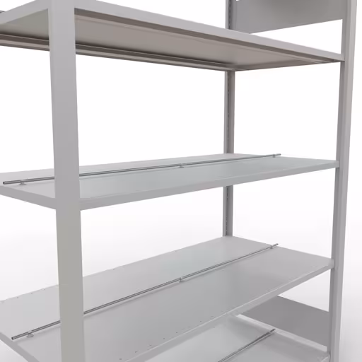 Abbildung Nr 8 des Artikels Grundregal, Büro-Fachbodenregal Stecksystem MULTIplus150, 1800 x 1300 x 600 mm (HxBxT), 5 Fachböden, Längenriegel, mit Mittelanschlag, lichtgrau aus der Produktgruppe Büroregale von der Marke Schulte Lagertechnik