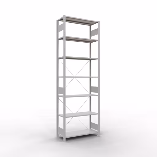 Grundregal, Fachbodenregal Stecksystem MULTIplus150, 3000 x 1000 x 400 mm (HxBxT), 7 Fachböden, Kreuzstrebe, RAL 7035 lichtgrau von der Marke Schulte Lagertechnik Grundregal, Fachbodenregal Stecksystem MULTIplus150, 3000 x 1000 x 400 mm (HxBxT), 7 Fachböden, Kreuzstrebe, RAL 7035 lichtgrau aus der Kategorie Grundregal mit der Artikelnummer 32642